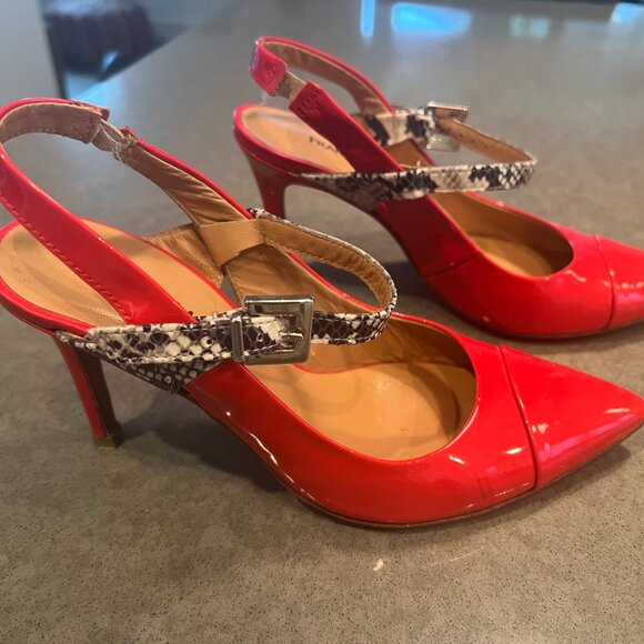 France Mode Red Patent Heel Slingbacks with Snakeskin detail 36.5/6 - Picture 8 of 13